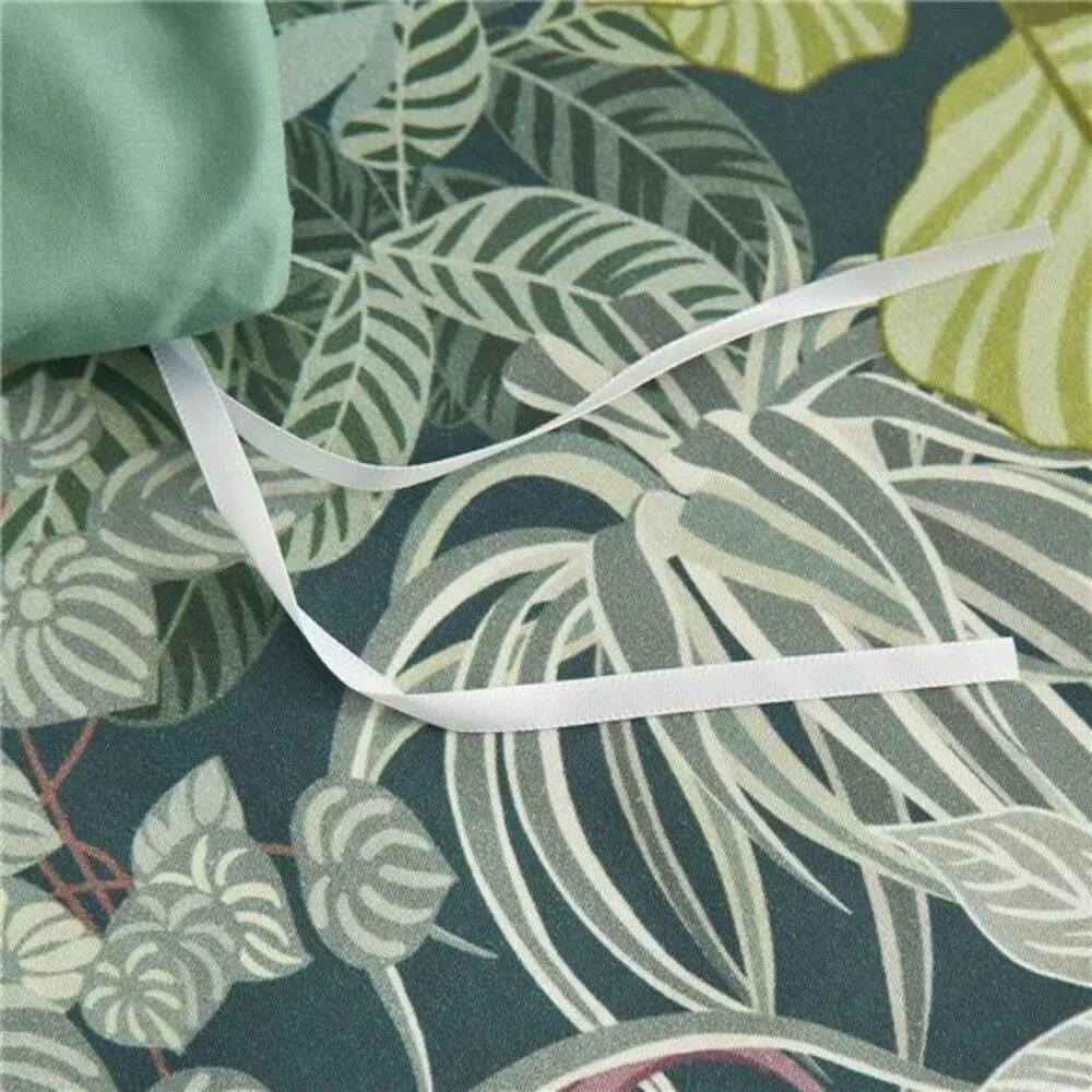 NEW Anthro Green Botanical Print Boho Queen / King Size Bedding Duvet & Sham Set